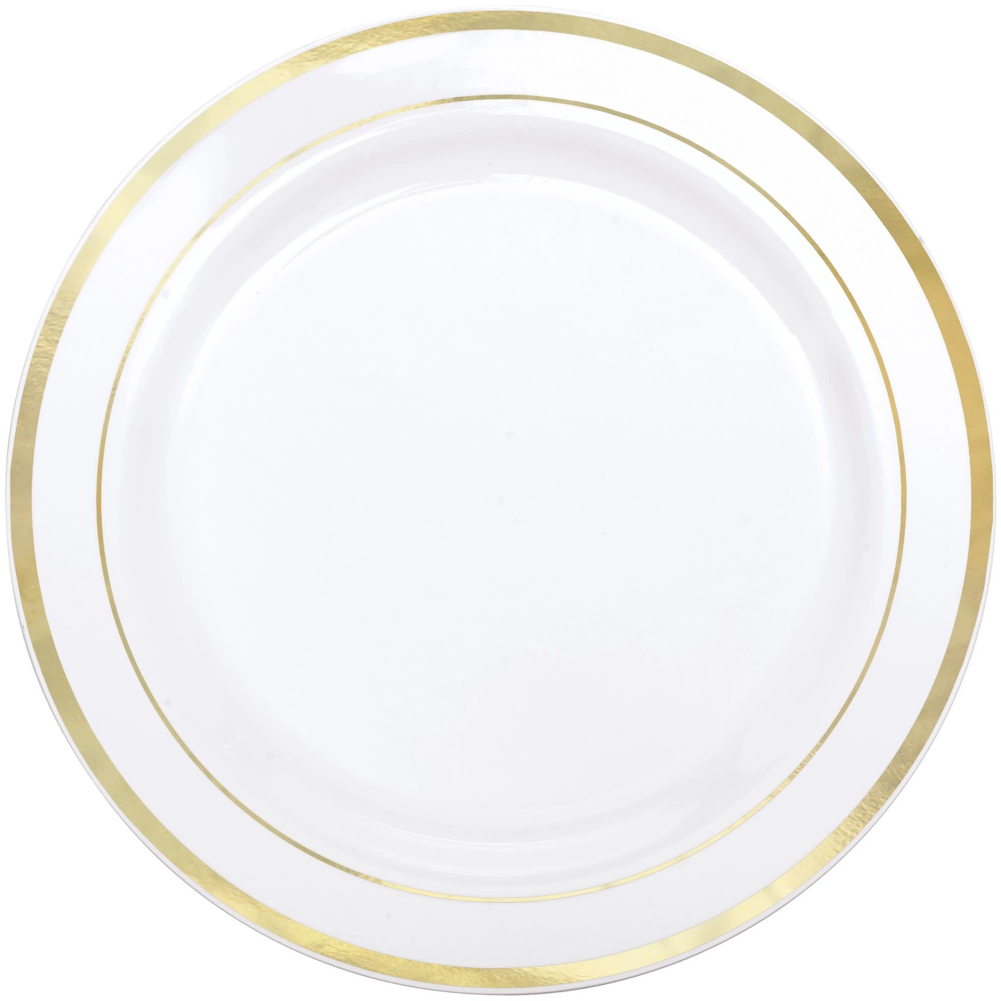 Premium 10 1/4" Plastic Plate White w/ Gold Trim