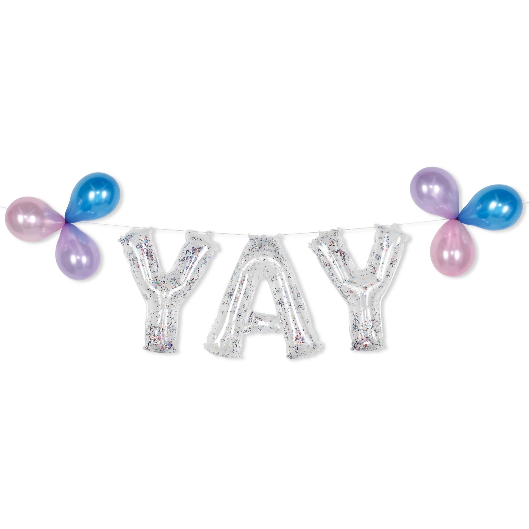 "Yay" Glitter Confetti Air Filled Balloon Banner Kit
