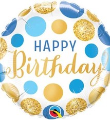 18" Happy Birthday Blue and Gold Dots -#15