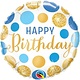 18" Happy Birthday Blue and Gold Dots -#15