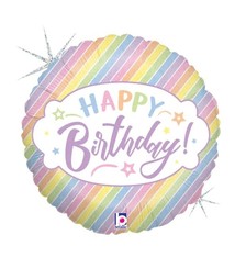 18" Mylar "Happy Birthday" Pastel Holographic Stripes - #1