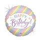 18" Mylar "Happy Birthday" Pastel Holographic Stripes - #1