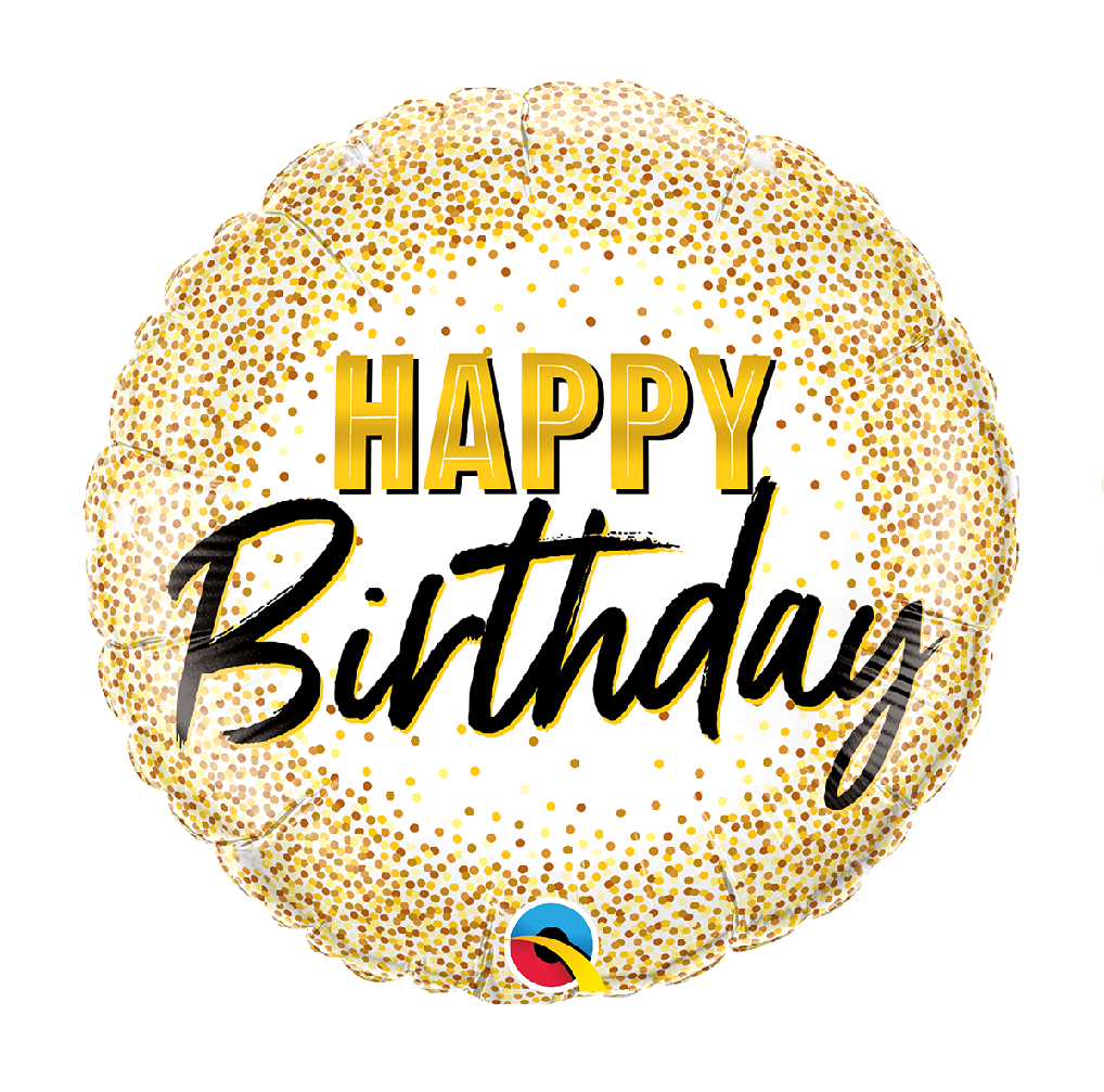 18" Mylar "Happy Birthday" Gold Dots - #12
