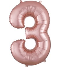 Number "3" Mylar Balloon -34" Rose Gold
