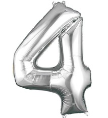 Number "4" Mylar Balloon -34" Silver