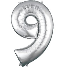 Number "9" Mylar Balloon -34" Silver