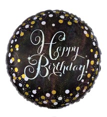 18" Mylar "Happy Birthday" Gold/White Dots - #16
