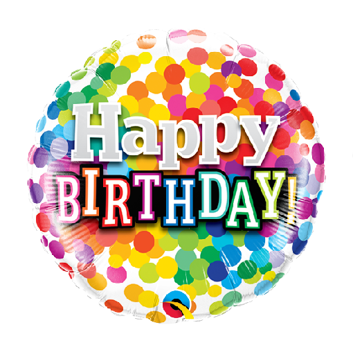 18" Mylar "Happy Birthday" Rainbow Polka Dots - #19