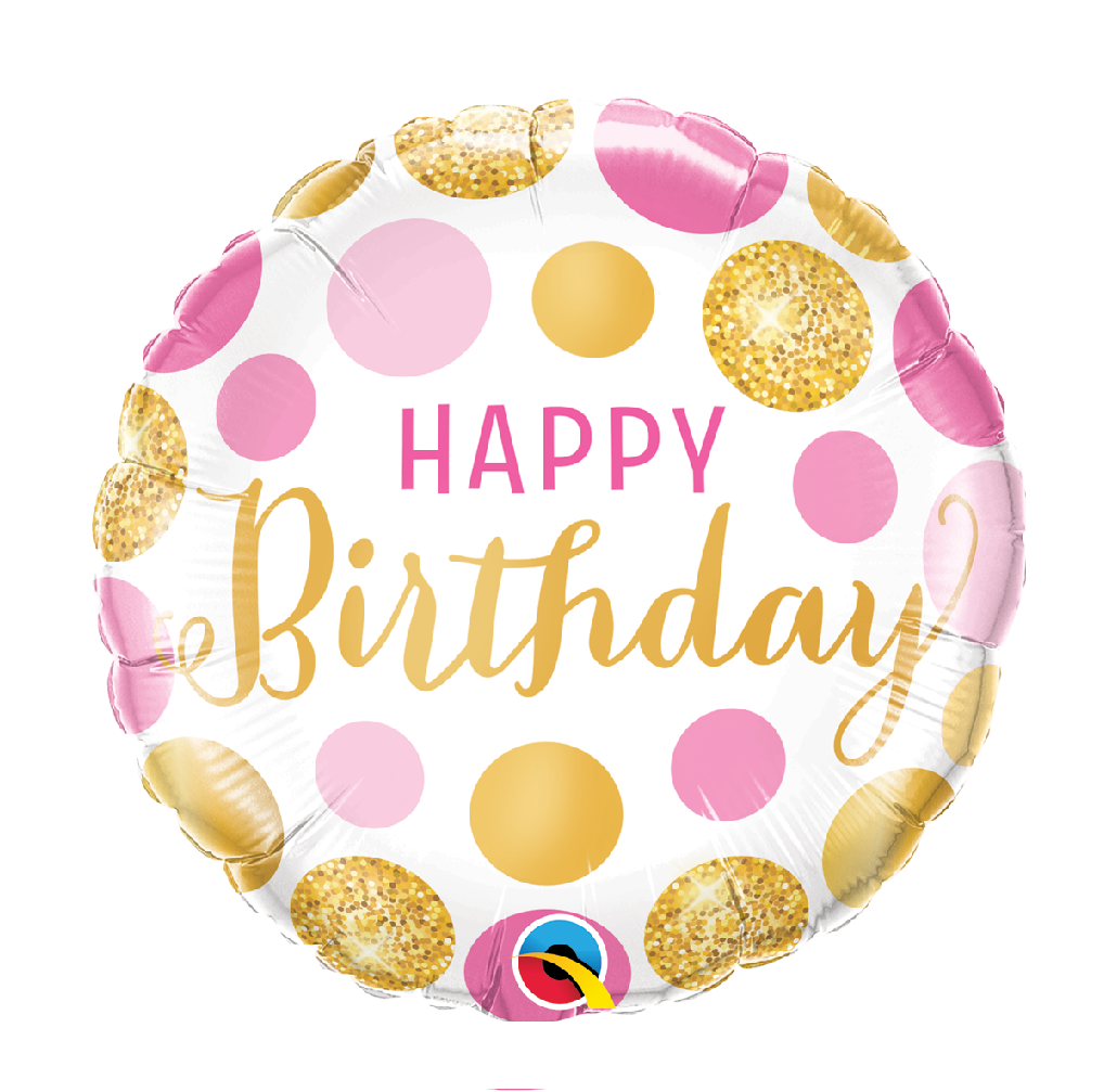 18" Mylar "Happy Birthday" Gold/Pink Dots  - #20