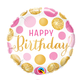 18" Mylar "Happy Birthday" Gold/Pink Dots  - #20