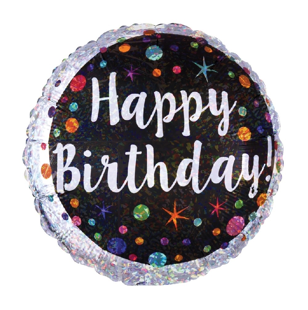 18" Mylar "Happy Birthday" Chrome Dots & Stars - #22