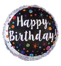 18" Mylar "Happy Birthday" Chrome Dots & Stars - #22