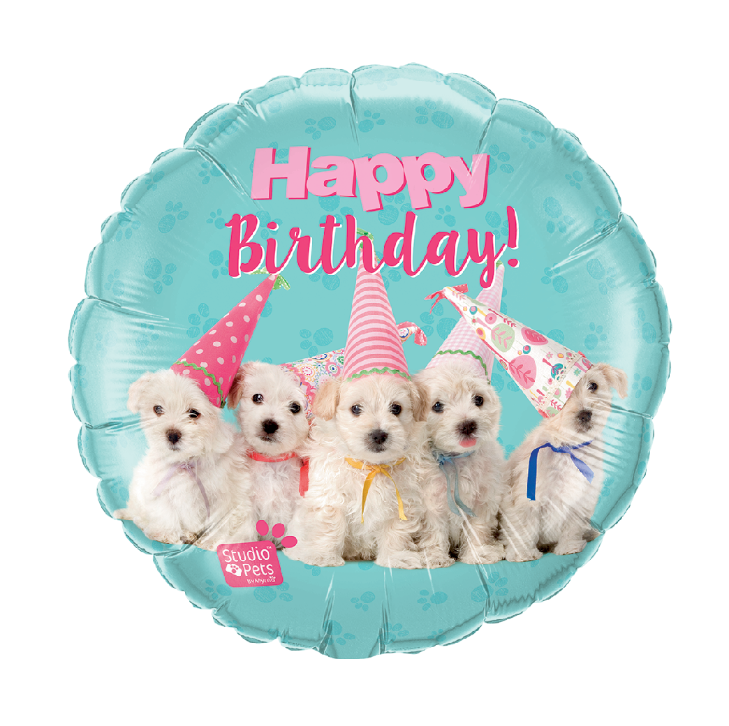 18" Mylar "Happy Birthday" Cute Puppies - #35