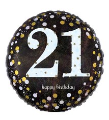 18" Mylar "21 Happy Birthday" Gold/White Dots - #69