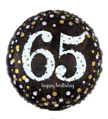 18" Mylar  "65 Happy Birthday" Gold/White Dots- #89