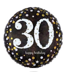 18" Mylar "30 Happy Birthday" Gold/White Dots- #73