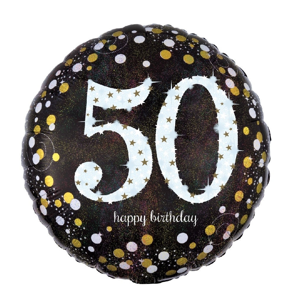 18" Mylar "50 Happy BIrthday" Gold/White Dots - #81