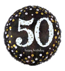 18" Mylar "50 Happy BIrthday" Gold/White Dots - #81