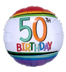 18" Mylar "50th Birthday" Rainbow Stripes - #84
