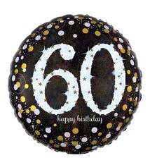 18" Mylar "60 Happy Birthday" Gold/White Dots - #85