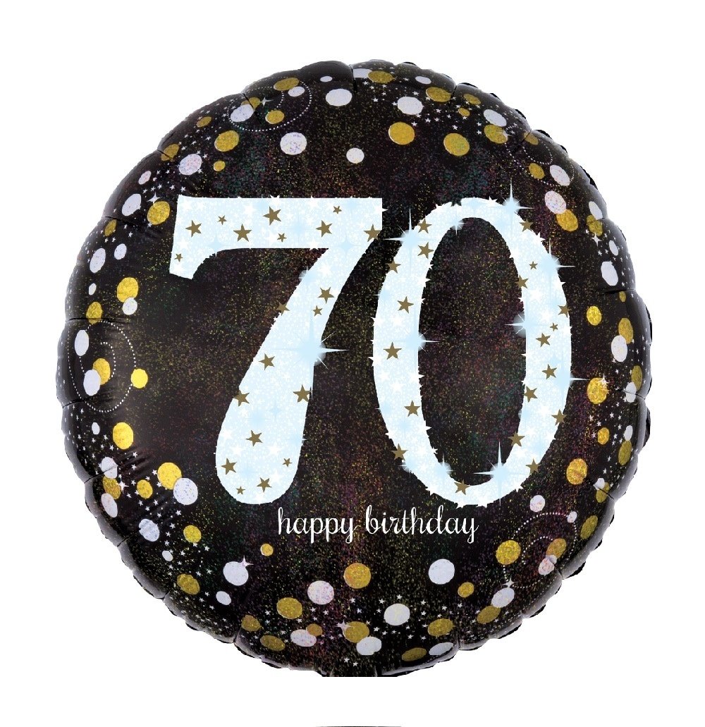 18" Mylar "70 Happy Birthday" Gold/White Dots - #91
