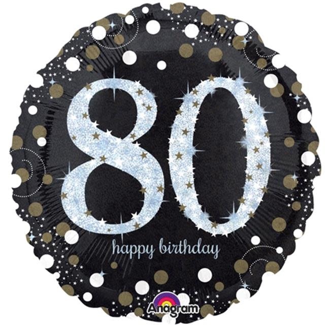 18" Mylar"80 Happy Birthday" Gold/White Dots  - #94