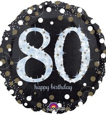 18" Mylar"80 Happy Birthday" Gold/White Dots  - #94