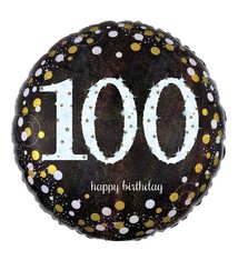 18" Mylar "100 Happy Birthday" Gold/White Dots- #100