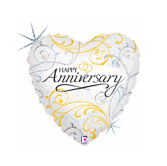 18" Mylar "Happy Anniversary" Gold/Silver Elegant Heart - #237