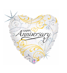 18" Mylar "Happy Anniversary" Gold/Silver Elegant Heart - #237
