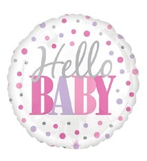 18" Mylar "Hello Baby" Pink/Purple Dots - #251