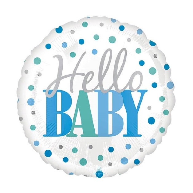 18" Mylar "Hello Baby" Blue/Aqua Dots - #252