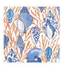 Shell Toile Luncheon Napkins in Coral & Blue - 20 Per Package