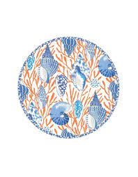 Shell Toile Salad & Dessert Plates in Coral & Blue - 8 Per Package
