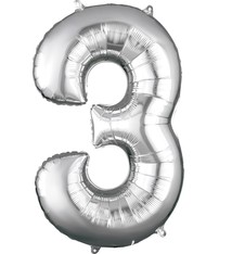 Number "3" Mylar Balloon -34" Silver