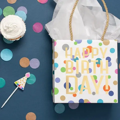 Happy Birthday Confetti Small Square Gift Bag - 1 Each