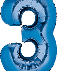 Number "3" Mylar Balloon -34" Blue