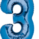 Number "3" Mylar Balloon -34" Blue