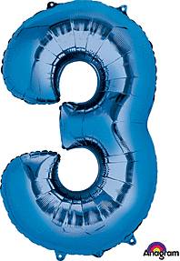 Number "3" Mylar Balloon -34" Blue