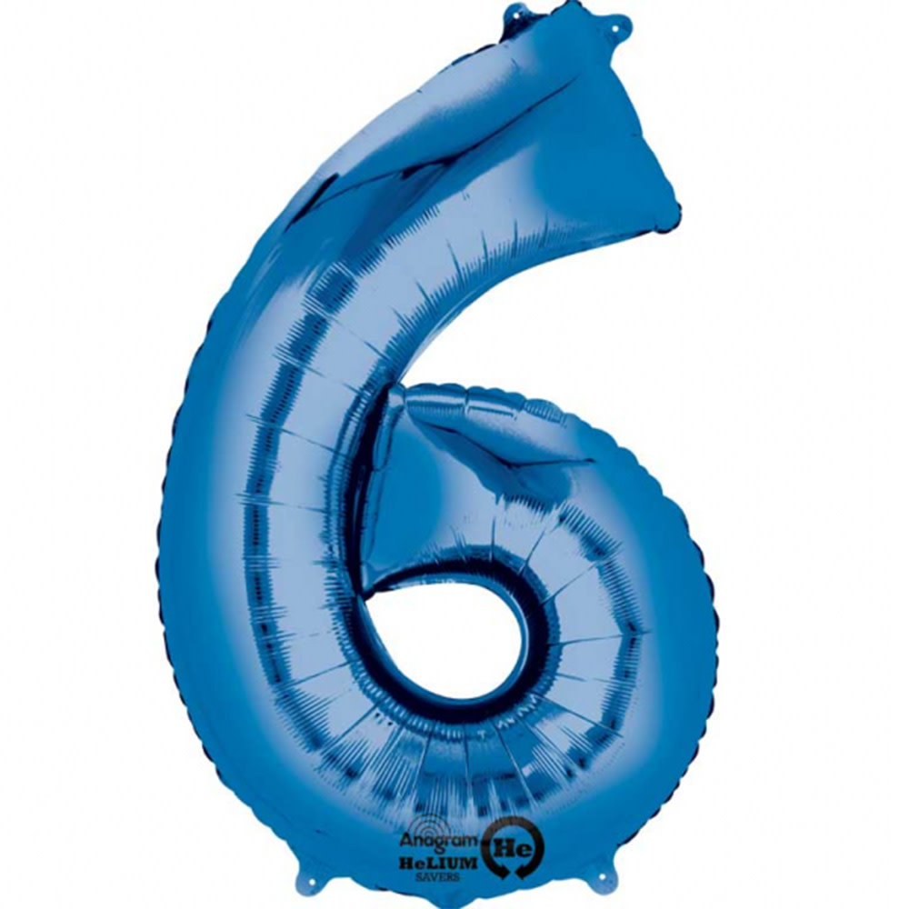 Number "6" Mylar Balloon -34" Blue
