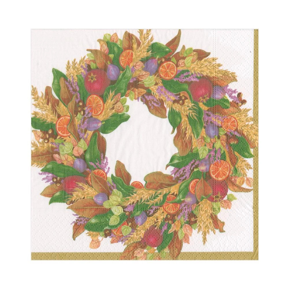 Autumn Wreath Ivory Luncheon Napkins - 20 ct