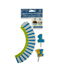 Bears 1st Birthday - Boy Cupcake Wrappers, w/ Picks