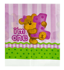 Bears 1st Birthday - Girl Tablecover, Plastic 54"x108", Border Print