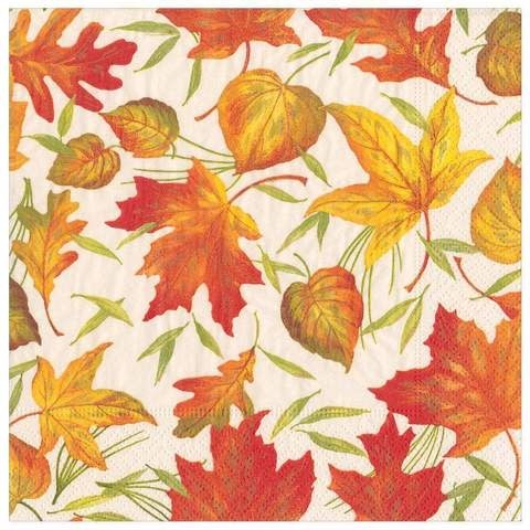 Woodland Leaves Paper Dinner Napkins in Ivory - 20 Per Package