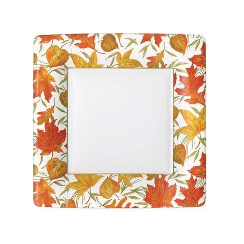 Woodland Leaves Square Paper Salad & Dessert Plates in Ivory - 8 Per Package