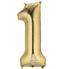Number "1" Mylar Balloon - 34"  White Gold