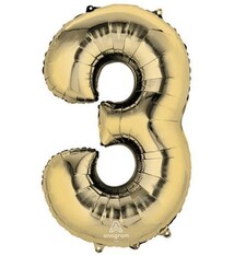 Number "3" Mylar Balloon - 34"  White Gold