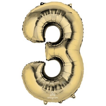 Number "3" Mylar Balloon - 34"  White Gold