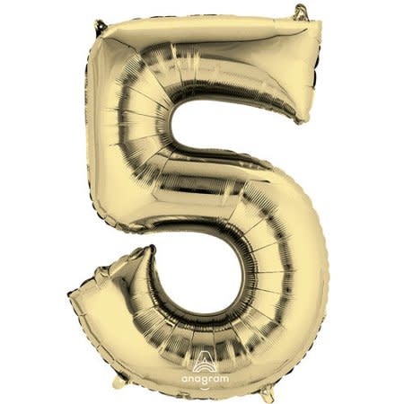 Number "5" Mylar Balloon - 34"  White Gold