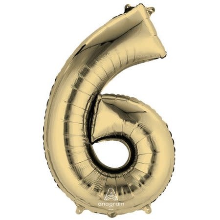 Number "6" Mylar Balloon - 34"  White Gold